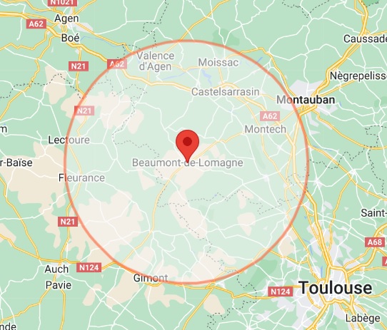 Beaumont-de-Lomagne ; Saint-Porquier ; Escatalens ; Bourret ; Larrazet ; Garganvillar ; Sérignac ; Castelferrus ; Cordes-Tolosannes ; Faudoas ; Escazeaux ; Comberouger ; Esparsac ; Angeville ; Gimat ; Lafitte ; Labourgade ; Belbèze-en-Lomagne ; Saint-Arroumex ; Maubec ; Vigueron ; Le Causé ; Lamothe-Cumont ; Gariès ; Coutures ; Marignac ; Fajolles ; Montaïn ; Auterive ; Glatens ; Cumont ; Goas ; Lomagne ; Tarn et Garonne